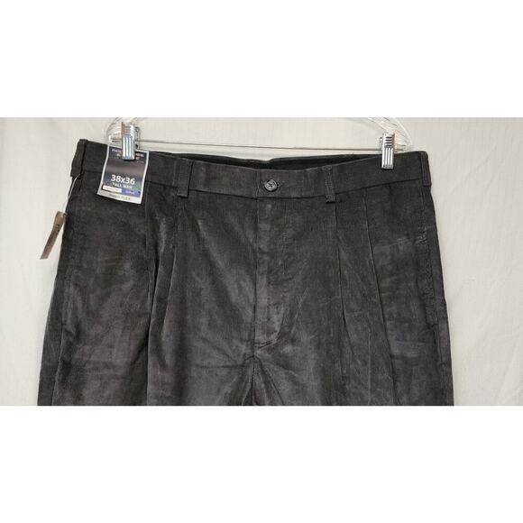Roundtree & Yorke Mens New Inno Flex Pleated Front Corduroy Pants Gray 38W X 36L - Picture 5 of 7